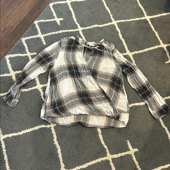 Plaid Crossover Pink and Black Flannel Top - Picture 1 of 6